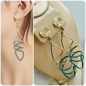NEW! Tory Burch 18k Yellow Gold-Plated & Teal Enamel Twisted Drop Earrings
